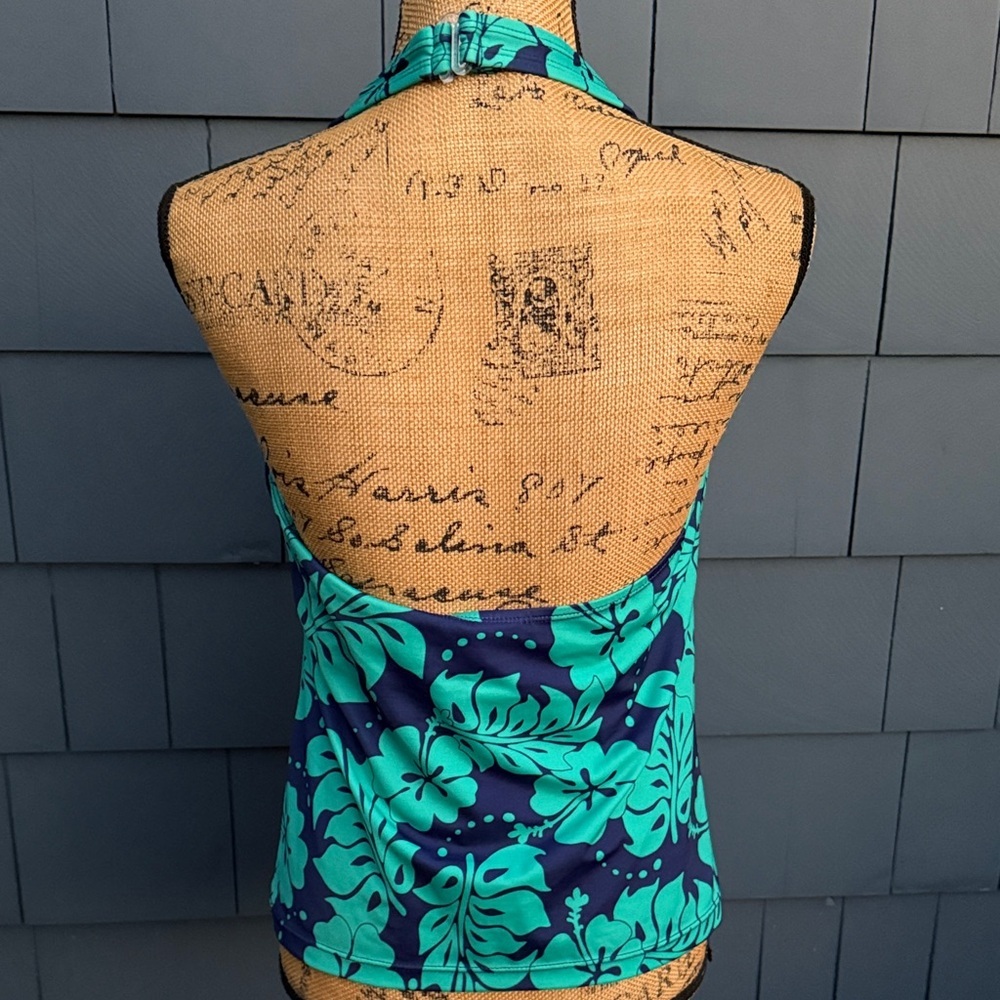 Islander Teal and Navy Floral Halter Swim Coverup - Picture 5 of 6